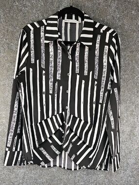Patrizia Luca Milano Abstract Pleated Drape Button Up, Black White, Medium